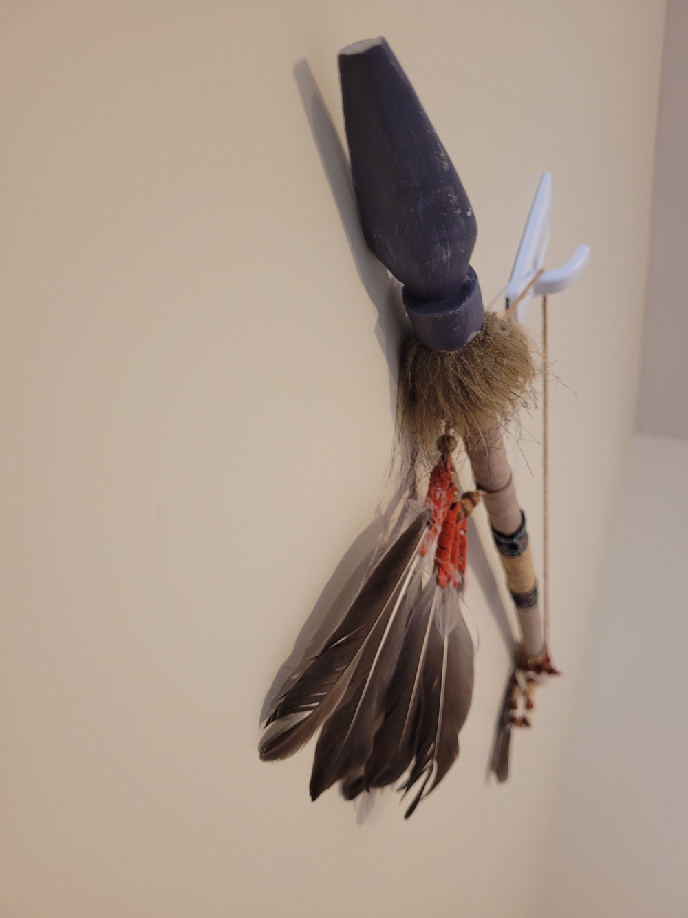 Handcrafted Canada Indigenous Aboriginal Feather Dance Wand Wall Decor - Picture 2 of 5